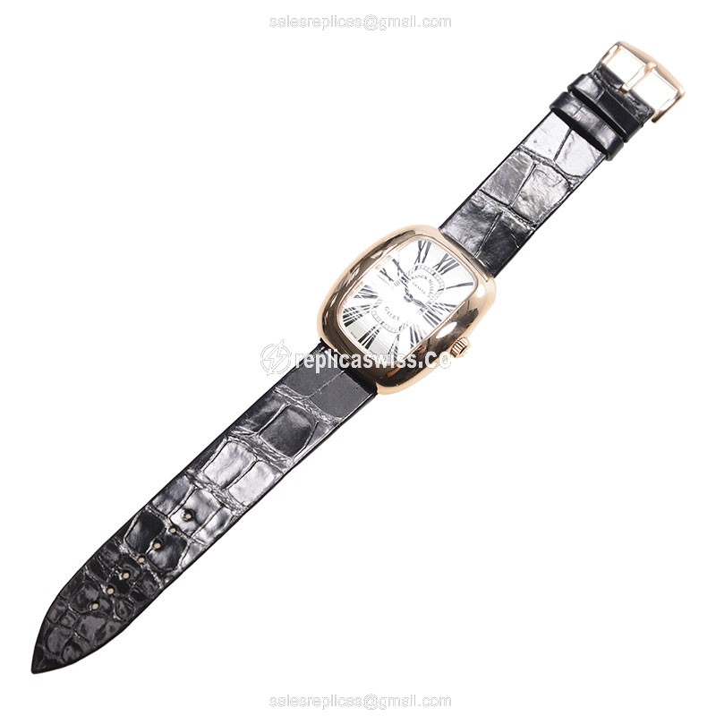 Franck Muller 3002 GALET Replica - Quartz - 18kt Rose Gold - Silver Dial - Black Alligator Strap - View 2