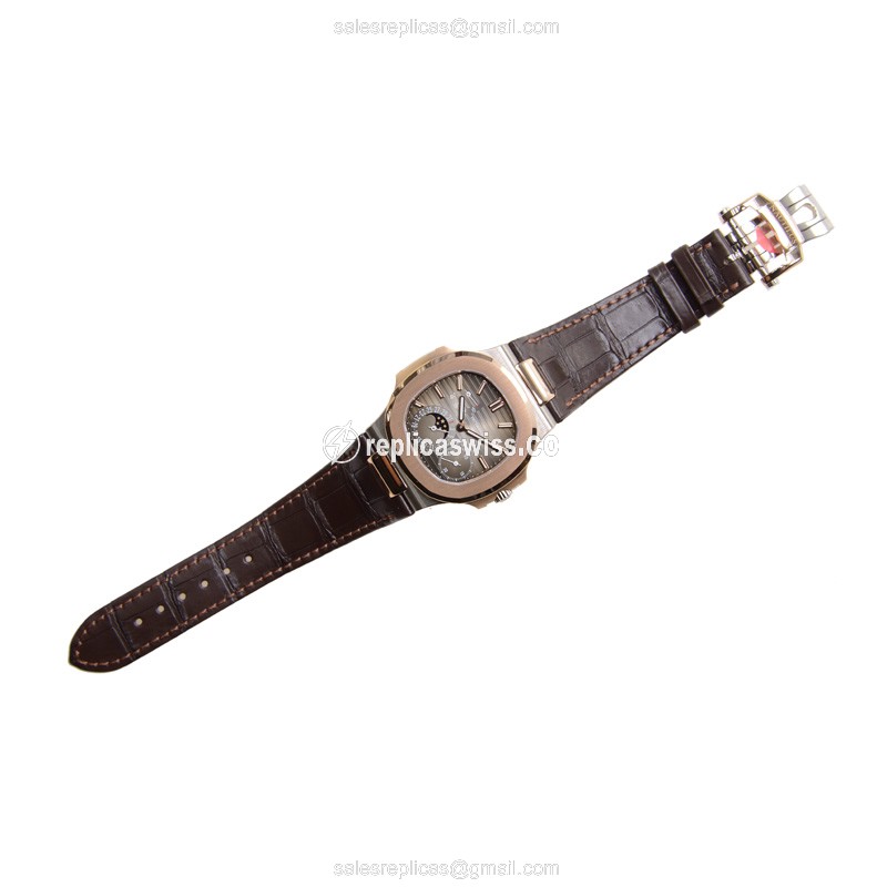Patek Philippe 5712GR-001 Replica - Auto - 18kt Rose Gold - Gray Dial - Brown Alligator Strap - View 2