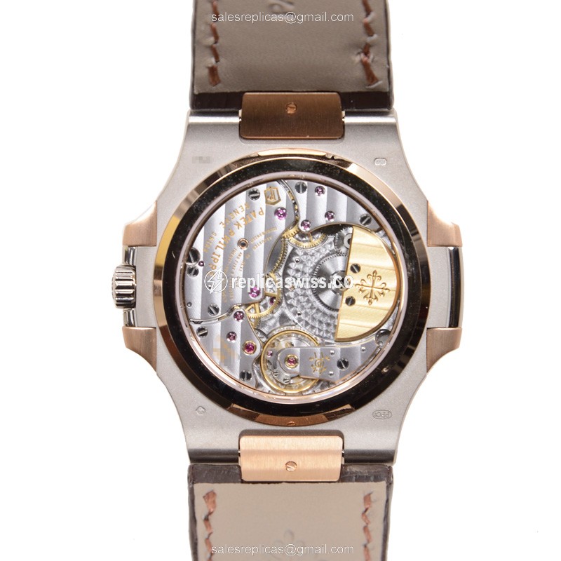 Patek Philippe 5712GR-001 Replica - Auto - 18kt Rose Gold - Gray Dial - Brown Alligator Strap - View 3