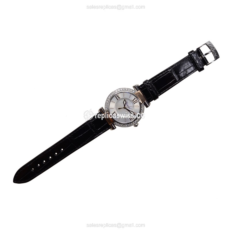 Chopard Imperiale Replica - Quartz - 18kt Rose Gold & Steel - Silver Dial - Buckle Clasp - Black Alligator Strap - View 2
