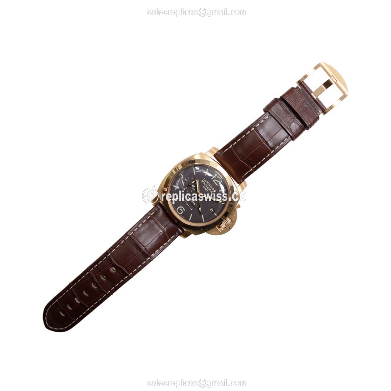Panerai PAM00289 LUMINOR Replica - Manual - 18kt Gold - Dark Grey - Brown Alligator - View 2