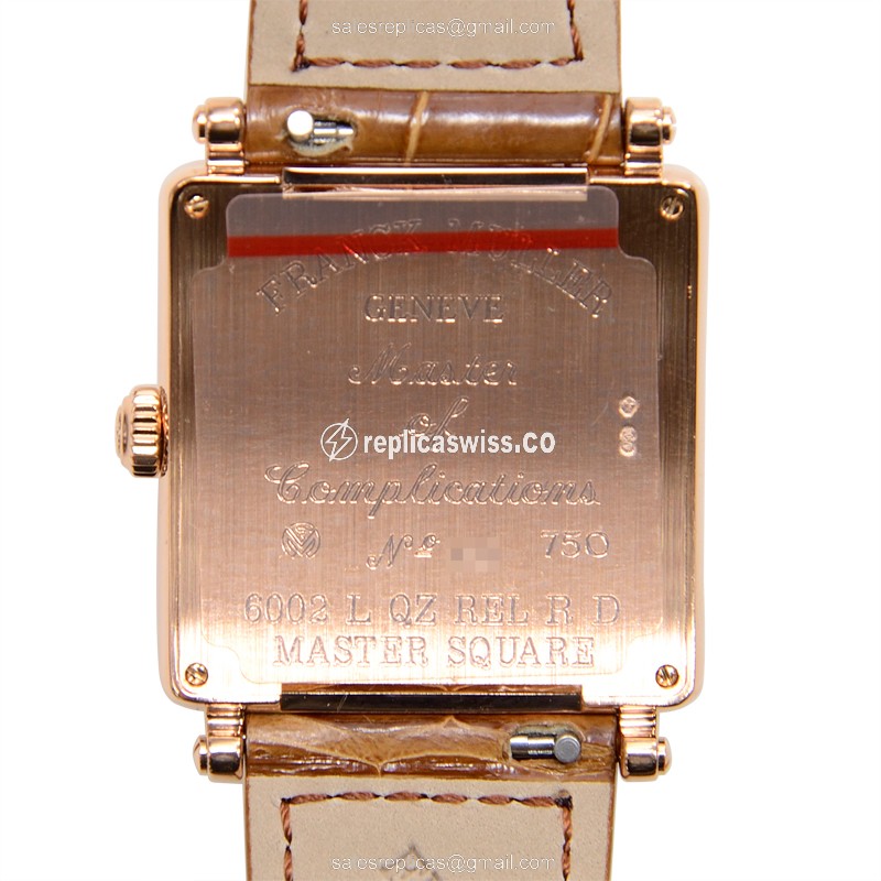 Franck Muller 6002 L QZ REL R D Master Square Quartz 18kt Rose Gold Diamonds Silver Dial Brown Leather Buckle - View 3