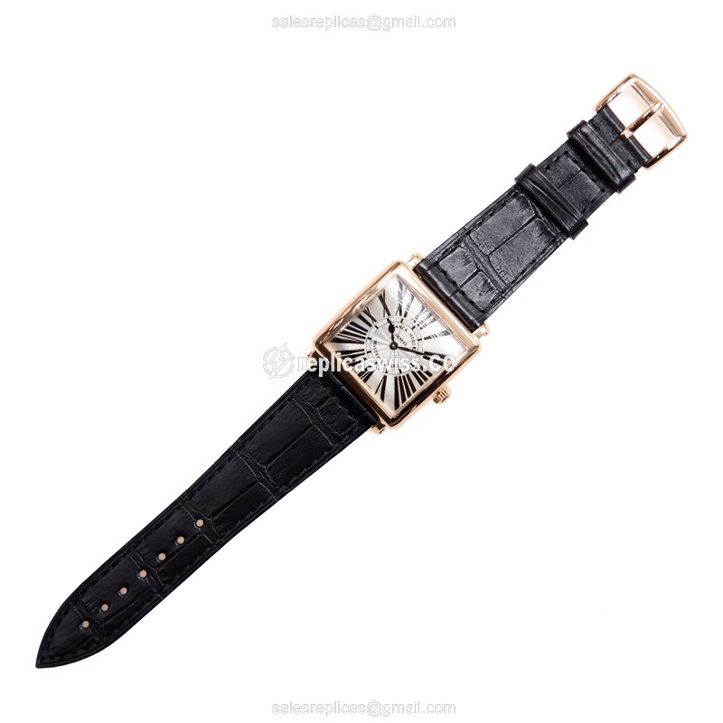 Franck Muller 6002 L QZ R 5N Replica - Quartz - 18kt Gold/Steel - Silver Dial - Leather Strap - View 2