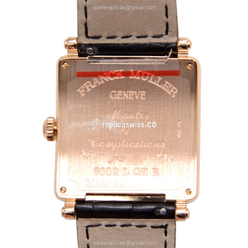 Franck Muller 6002 L QZ R 5N Replica - Quartz - 18kt Gold/Steel - Silver Dial - Leather Strap - View 3