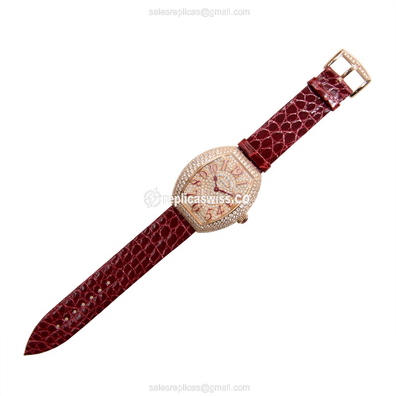 Franck Muller 5002 M QZ D3 CD 5N HEART - Quartz - 18kt Rose Gold - Diamond Dial - Buckle Clasp - Red Alligator Strap - View 2