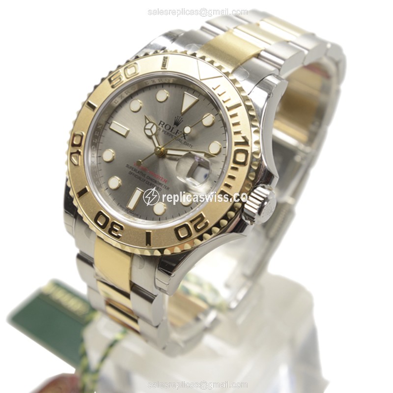 Rolex Yacht Master Replica - Automatic - 18kt Gold & Steel - Gray Dial, Silver Clasp - View 3