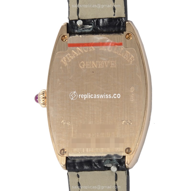 Franck Muller 1752 QZ D Replica - Quartz - 18kt Rose Gold - Diamonds - Silver Dial - Buckle Clasp - Black Alligator Strap - View 3