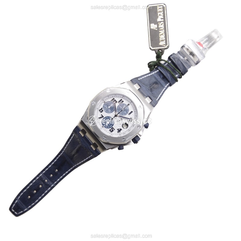 AP Royal Oak Offshore Replica - Automatic - Steel Case - White Dial - Blue Alligator Strap - View 2