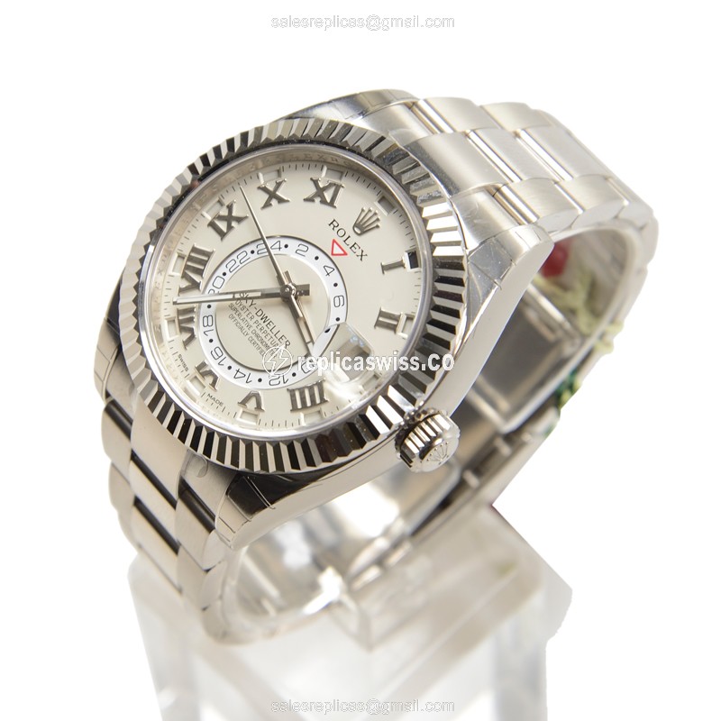 Rolex Sky-Dweller Replica - Automatic - 18kt Gold - White Dial - Silver Clasp & Gold Strap - View 3