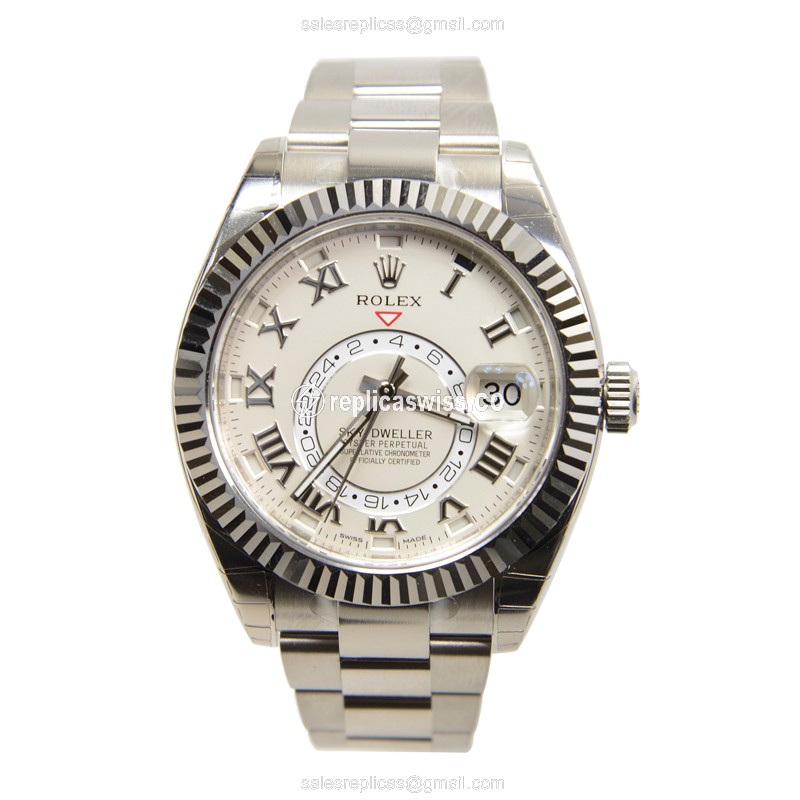 Rolex Sky-Dweller Replica - Automatic - 18kt Gold - White Dial - Silver Clasp & Gold Strap - View 2