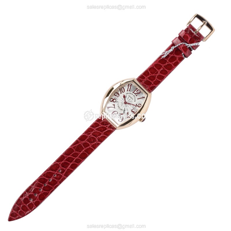 Franck Muller 5002 M QZ HEART Quartz 18kt Rose Gold - Silver Dial - Alligator Red Strap - Buckle Clasp - View 2