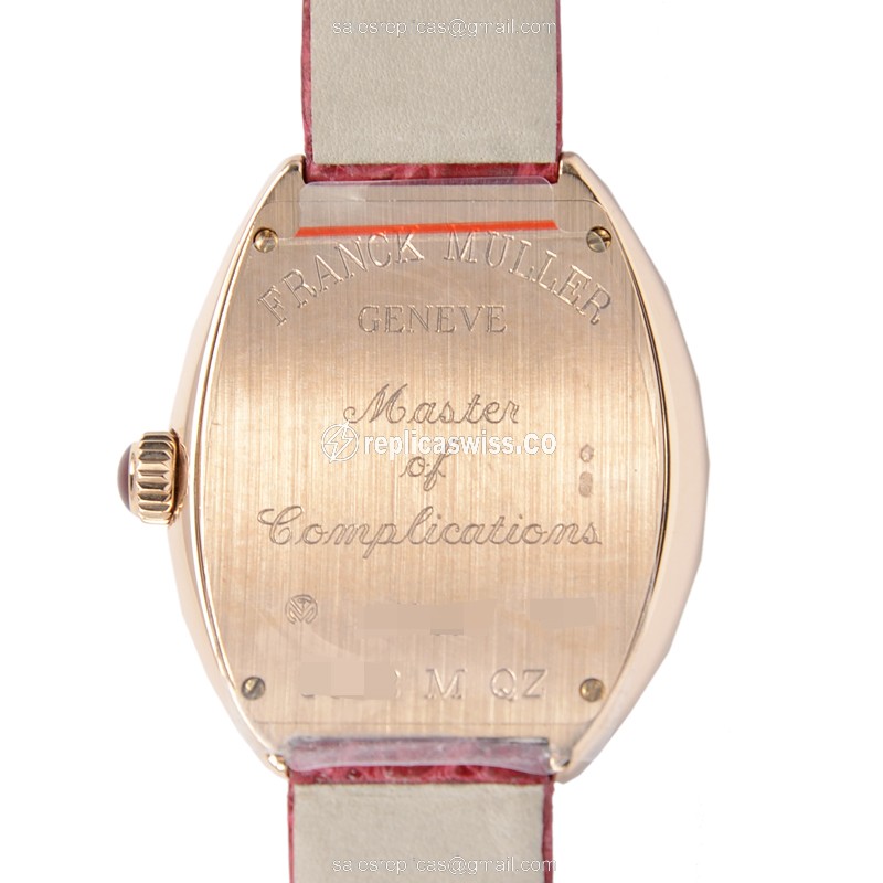 Franck Muller 5002 M QZ HEART Quartz 18kt Rose Gold - Silver Dial - Alligator Red Strap - Buckle Clasp - View 3
