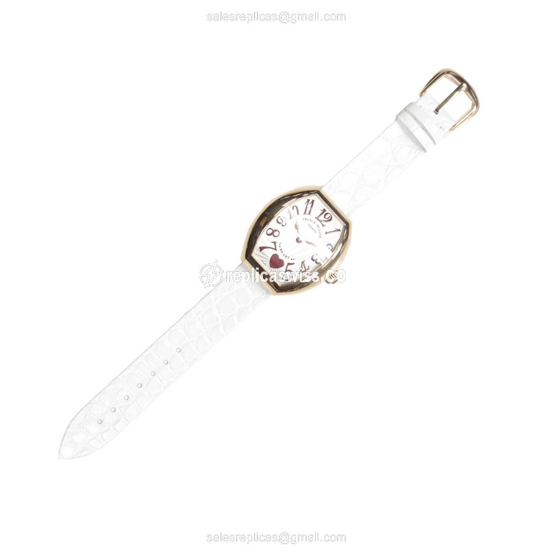 Franck Muller 5002 M QZ C 6H HEART Quartz 18kt Rose Gold - Silver Dial - Buckle Clasp - White Alligator Strap - View 2