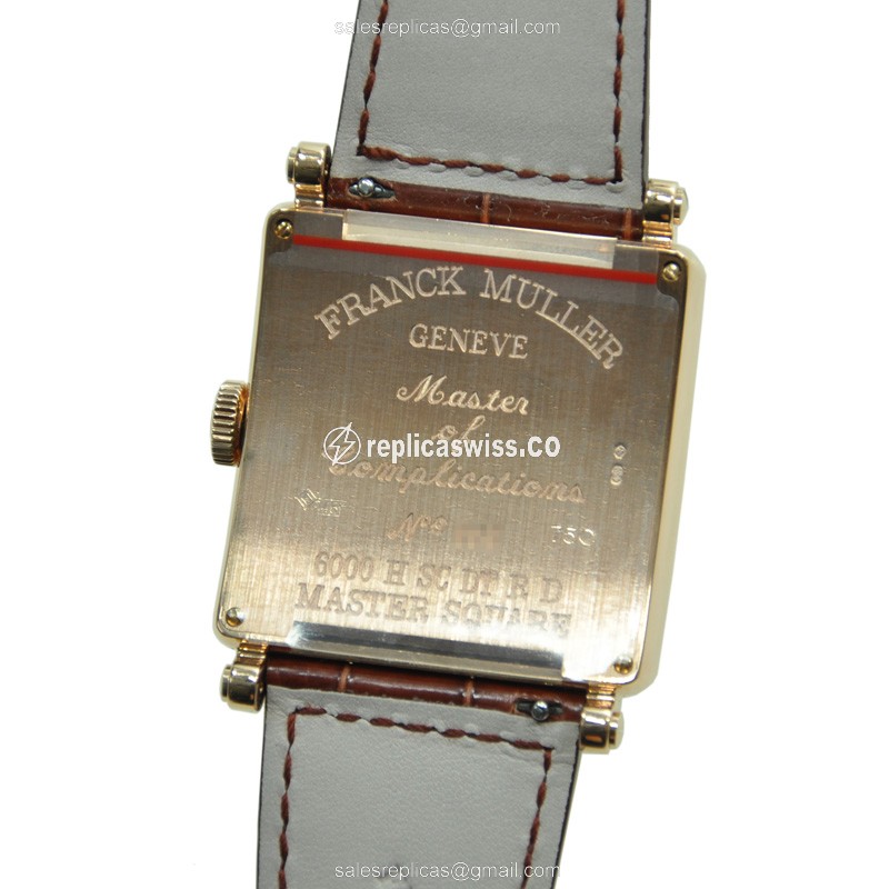 Franck Muller Master Square Replica - Automatic - Rose Gold Case - White Dial - Alligator Brown Strap - View 3