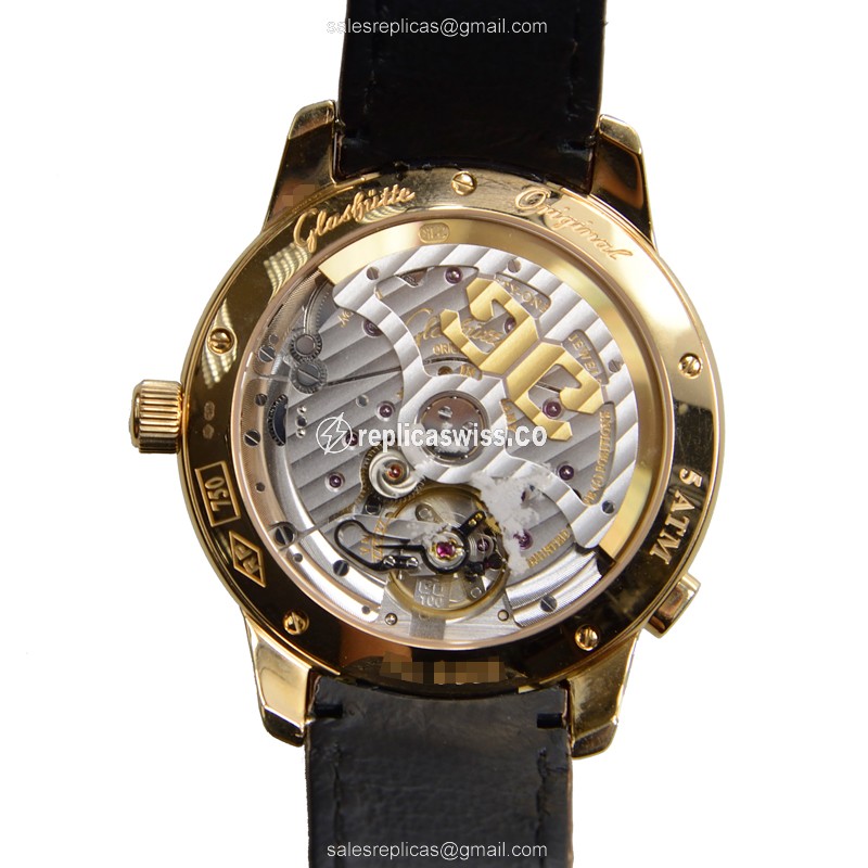Glashutte Senator Panorama Date Replica - Automatic - 18kt Rose Gold - White Dial - Brown Alligator Strap - View 3