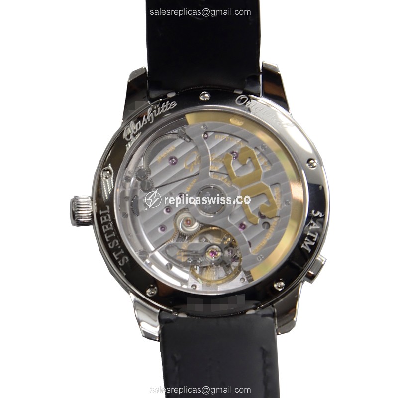 Glashutte Senator Panorama Date Replica - Automatic - Steel Case - Silver Dial - Black Alligator Strap - View 3