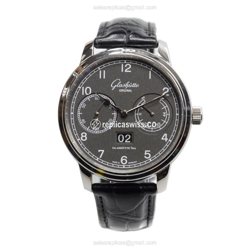 Glashutte Senator Observer Automatic Steel Grey Dial Black Alligator Clasp Sapphire - View 2
