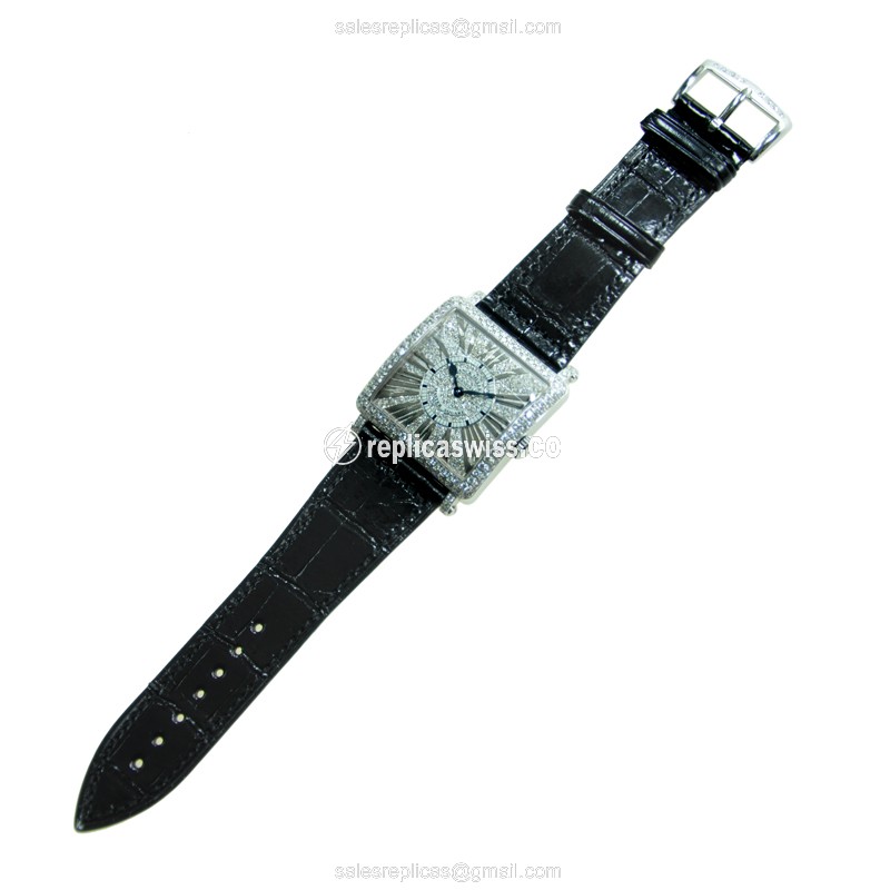 Franck Muller 6002 M QZ REL R D CD - Quartz - 18kt White Gold - Diamond - Silver Dial - Black Alligator Buckle - View 2