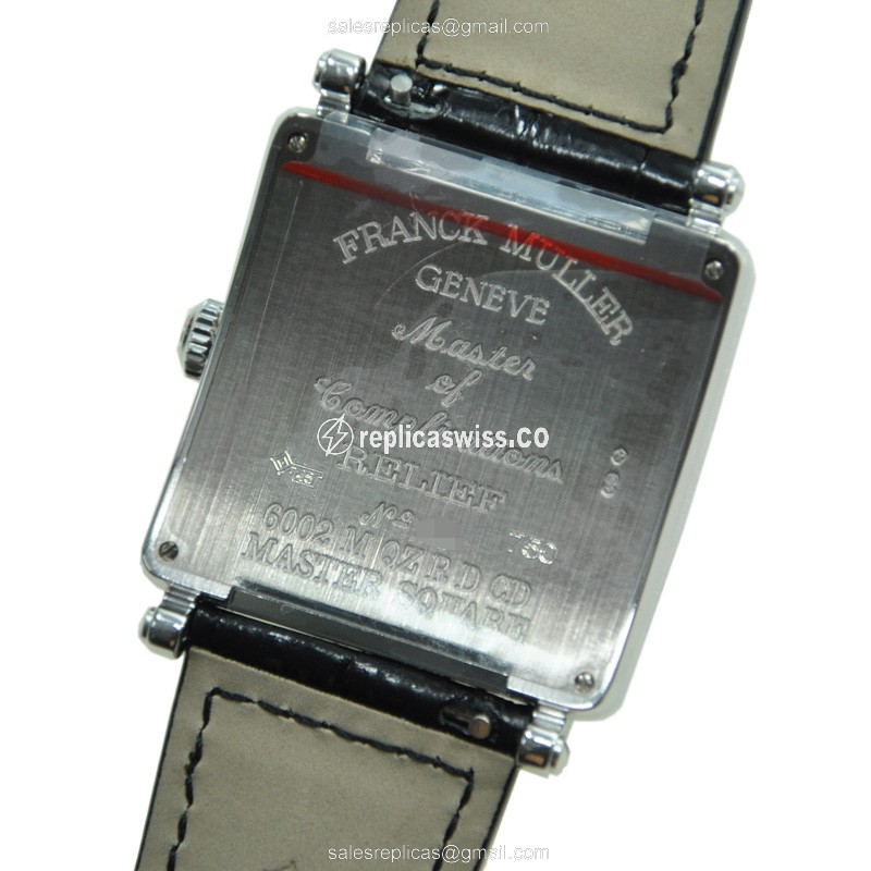 Franck Muller 6002 M QZ REL R D CD - Quartz - 18kt White Gold - Diamond - Silver Dial - Black Alligator Buckle - View 3