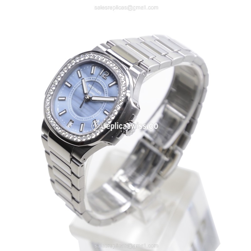 Patek Philippe 7008/1A-001 Replica - Automatic - Diamond Case - Blue Dial - Steel Strap - View 4