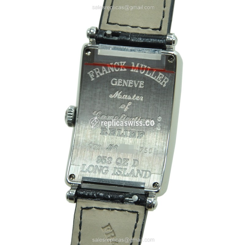 Franck Muller 952 QZ REL D Replica - Quartz - 18kt White Gold - Diamond - Silver Dial - Alligator Black Strap Buckle - View 3