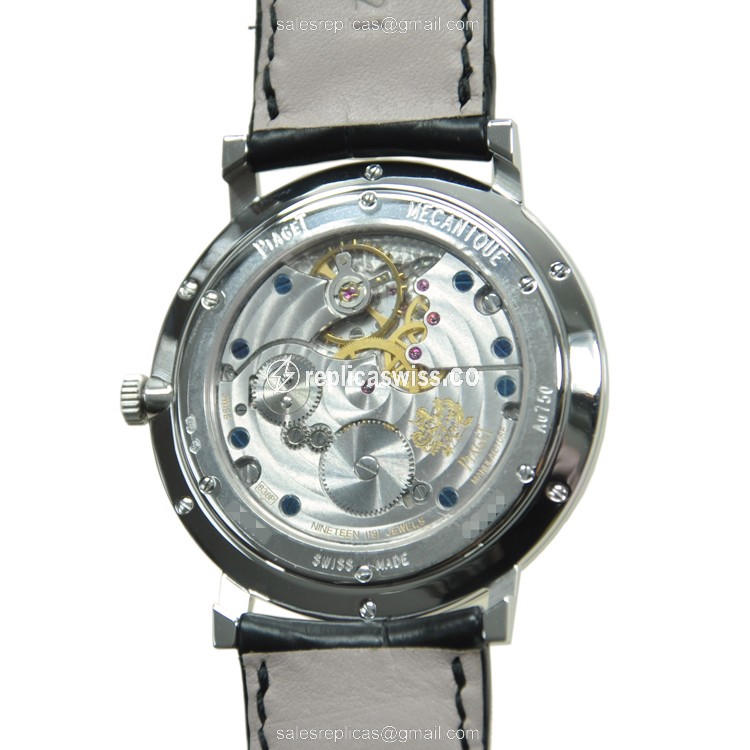 Piaget ALTIPLANO Replica - Manual - 18kt White Gold - Diamond - Silver Dial - Alligator Black Buckle - View 3