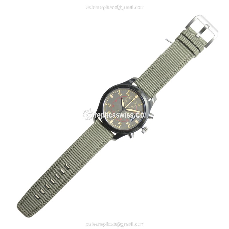 Rolex IW388002 PILOTS Replica - Automatic - Grey Ceramic - Green Fabric - Buckle - View 2