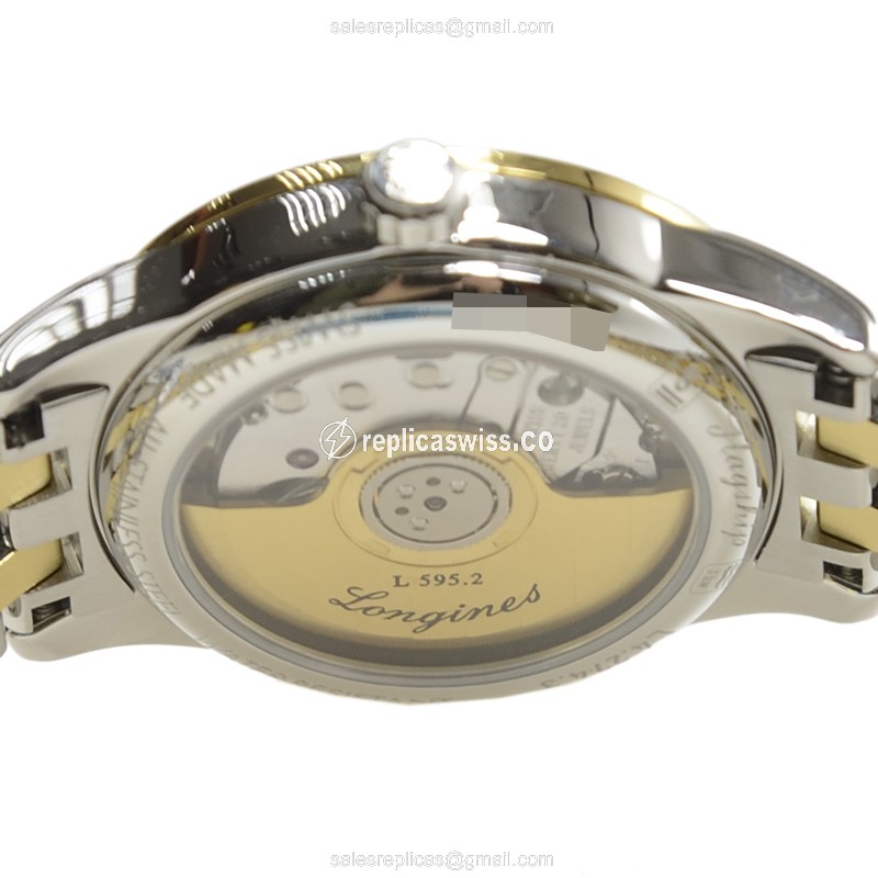 Longines Flagship Replica - PVD Gold - Automatic - Black Dial, Silver Strap - View 4