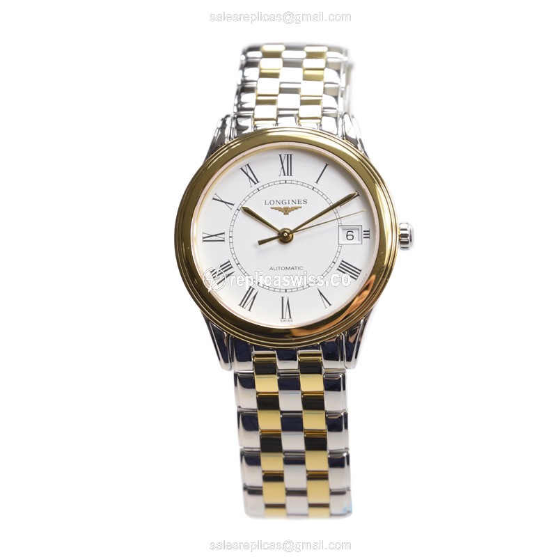 Longines Flagship Replica - Automatic - PVD Gold - White Dial - Silver Strap - View 2