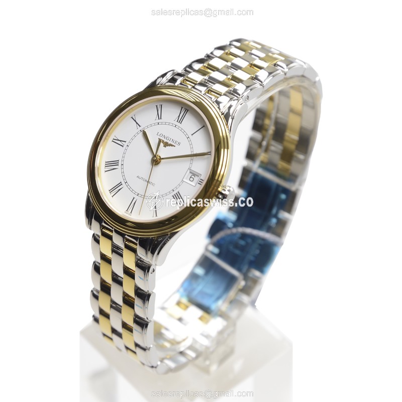 Longines Flagship Replica - Automatic - PVD Gold - White Dial - Silver Strap - View 3