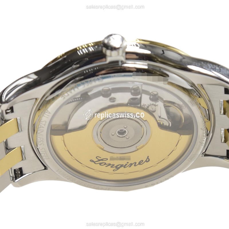 Longines Flagship Replica - Automatic - PVD Gold - White Dial - Silver Strap - View 4