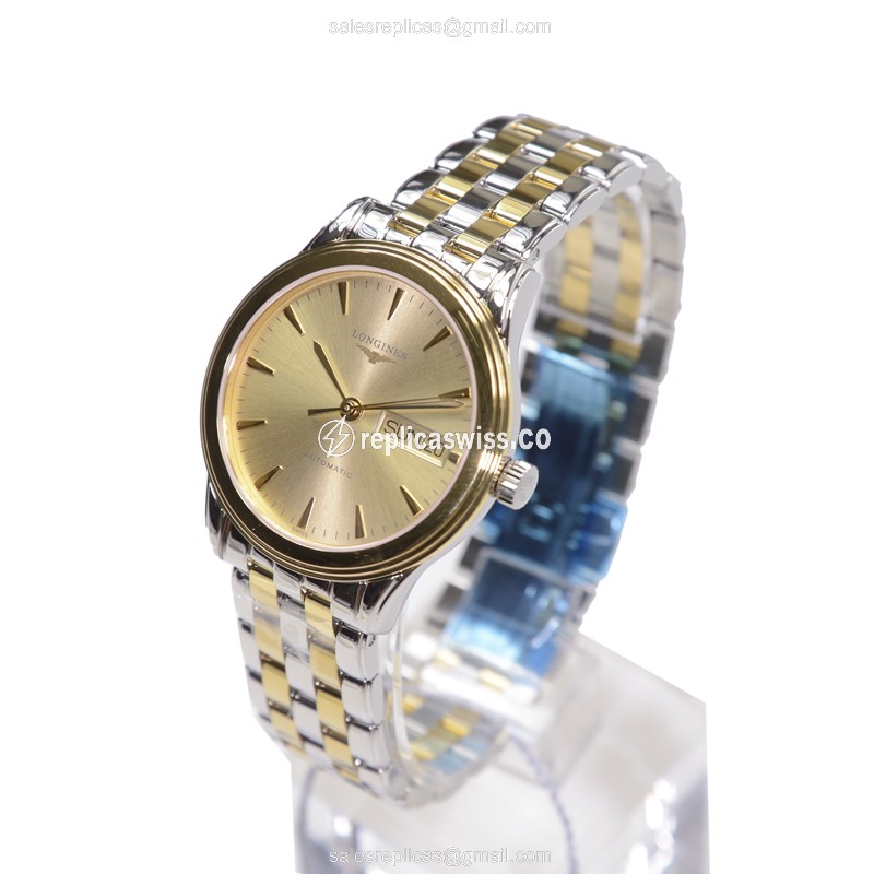 Longines L4.799.3.32.7 Replica - Automatic - Gold PVD Case - Gold Dial - Silver Strap - View 3