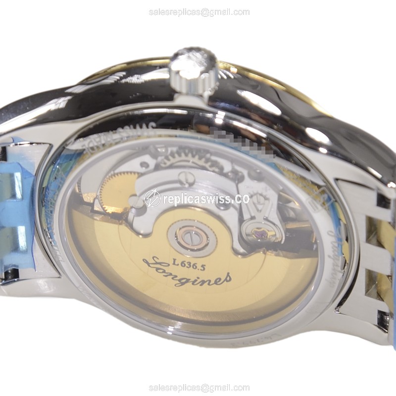 Longines L4.799.3.32.7 Replica - Automatic - Gold PVD Case - Gold Dial - Silver Strap - View 4