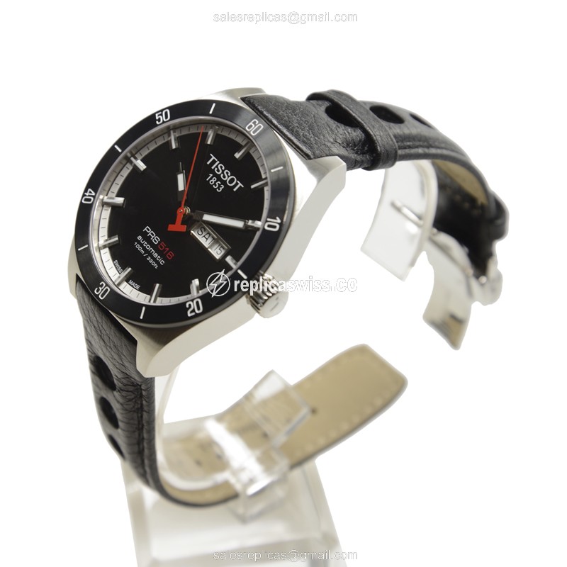 Tissot T-SPORT Replica - Automatic - Stainless Steel - Black Dial - Leather Strap - View 3