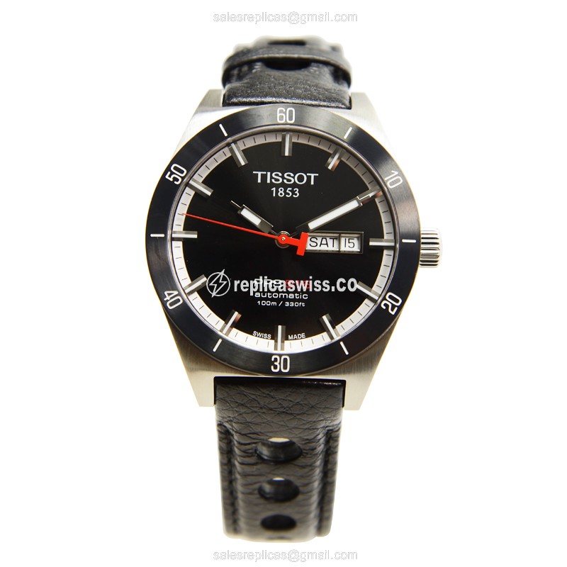 Tissot T-SPORT Replica - Automatic - Stainless Steel - Black Dial - Leather Strap - View 2