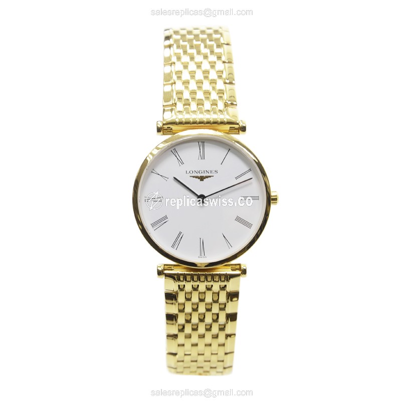 Longines LA GRANDE Quartz PVD Gold - White Dial - Gold Strap - Sapphire Crystal - View 2