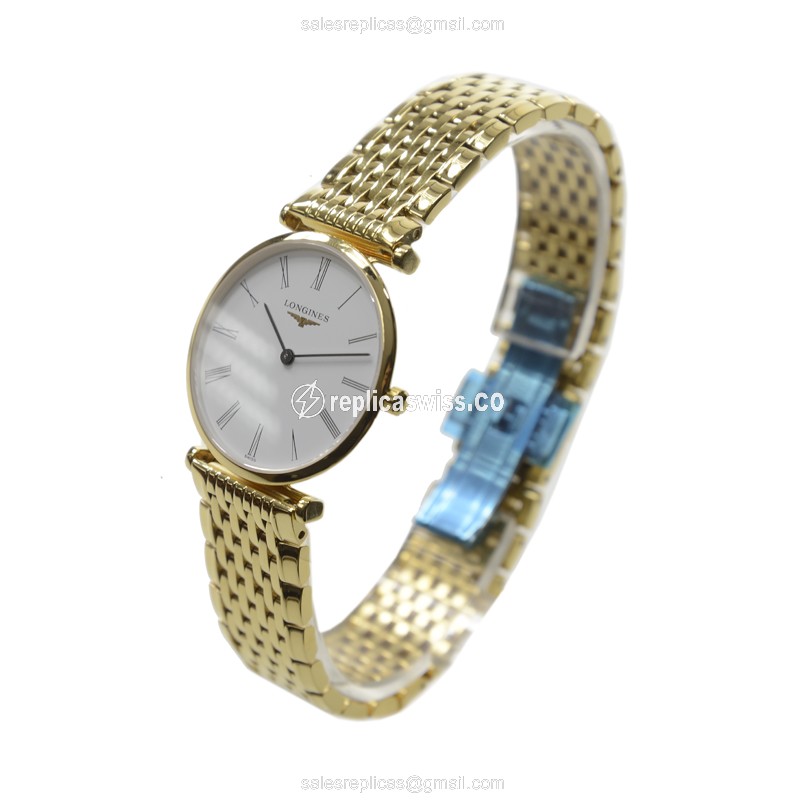 Longines LA GRANDE Quartz PVD Gold - White Dial - Gold Strap - Sapphire Crystal - View 3