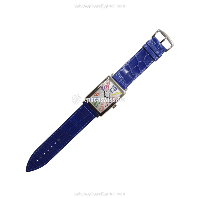 Franck Muller 1002QZ COL DRM - Quartz - 18kt White Gold - Silver Dial - Blue Alligator Buckle - View 2