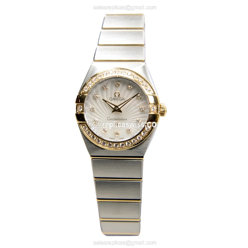 Omega Constellation Replica - Quartz - 18kt Gold & Diamond - White Dial - Steel Case - Silver Strap - View 2