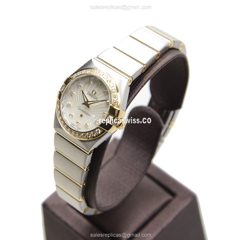 Omega Constellation Replica - Quartz - 18kt Gold & Diamond - White Dial - Steel Case - Silver Strap - View 3