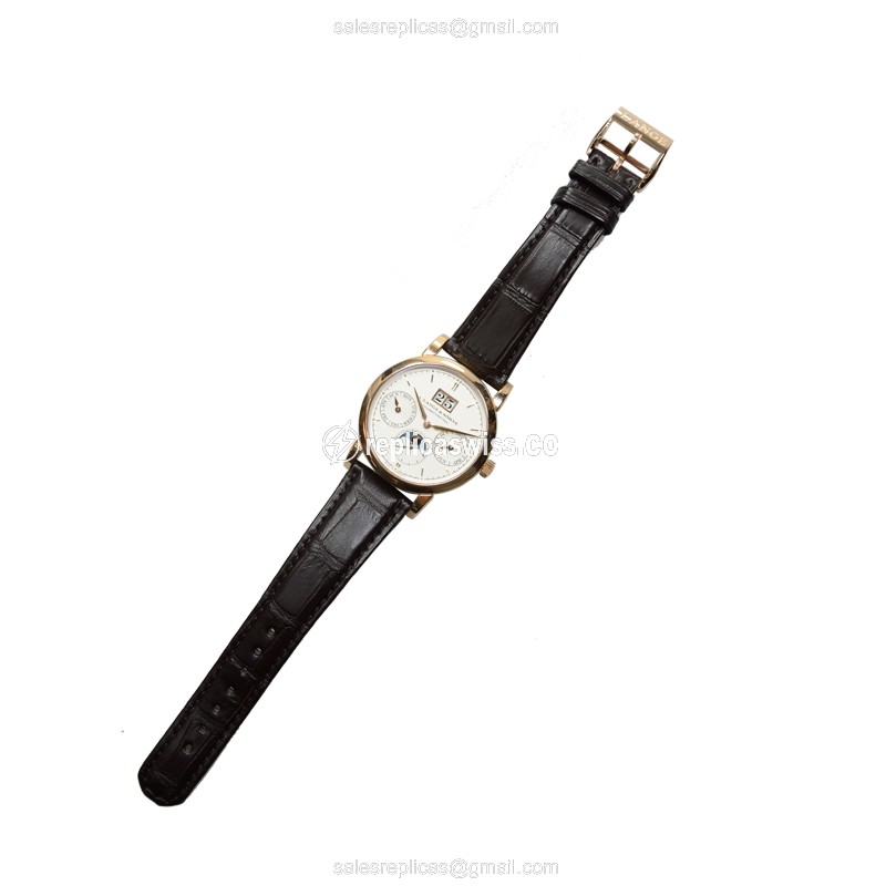 A Lange & Sohne SAXONIA Replica - Auto - 18kt Rose Gold - White Dial - Brown Alligator Buckle - View 2