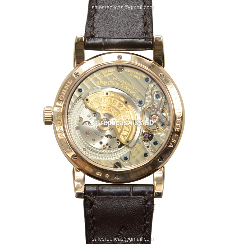 A Lange & Sohne SAXONIA Replica - Auto - 18kt Rose Gold - White Dial - Brown Alligator Buckle - View 3