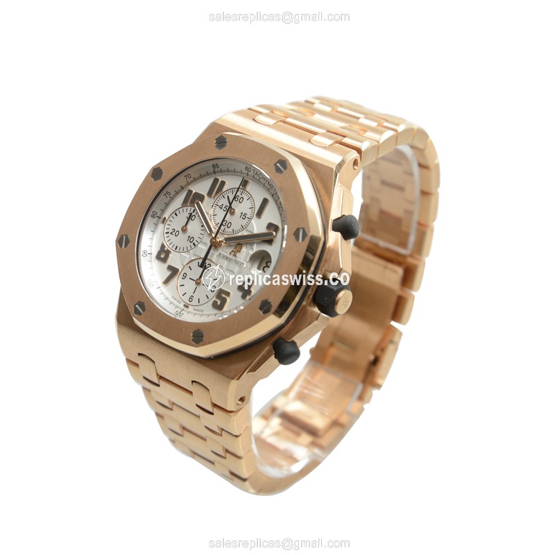 Audemars Piguet ROYAL OAK OFFSHORE Replica - Auto - 18kt Rose Gold - Silver Dial - View 3