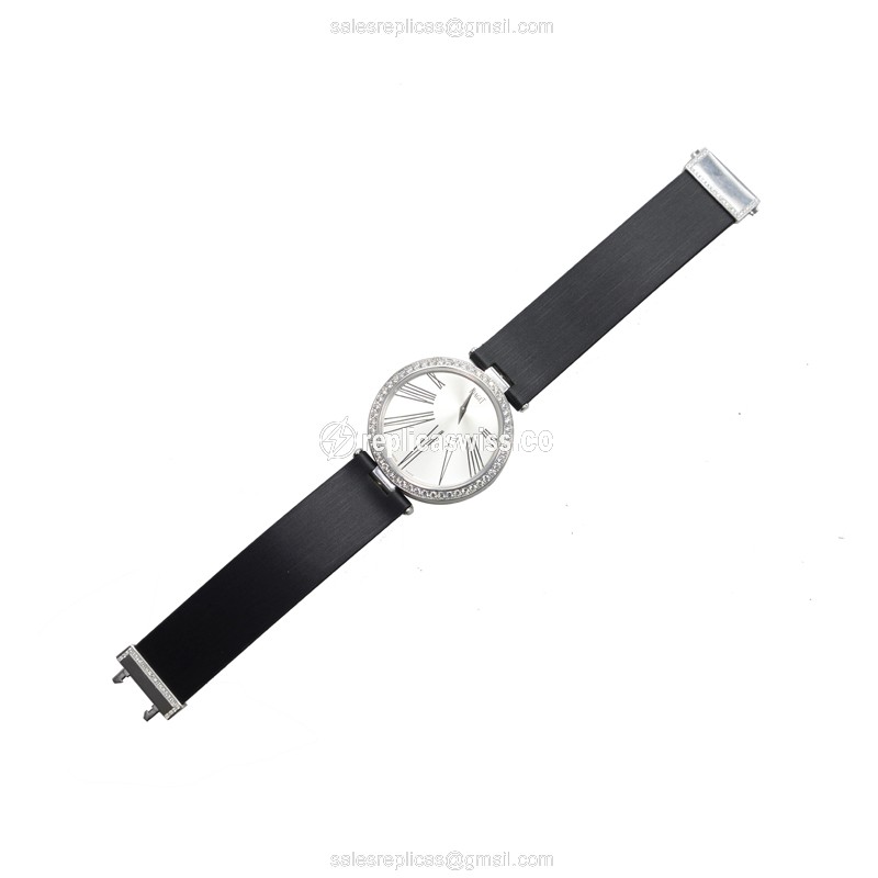 Piaget Limelight Replica - Automatic - 18kt White Gold - Diamond - Silver Dial - Silk Black Strap - View 2