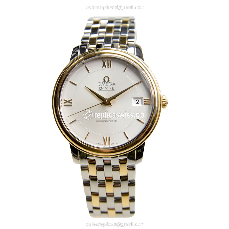 Omega De Ville Replica - Automatic 18kt Gold/Steel - Silver Dial - Silver Strap - View 2