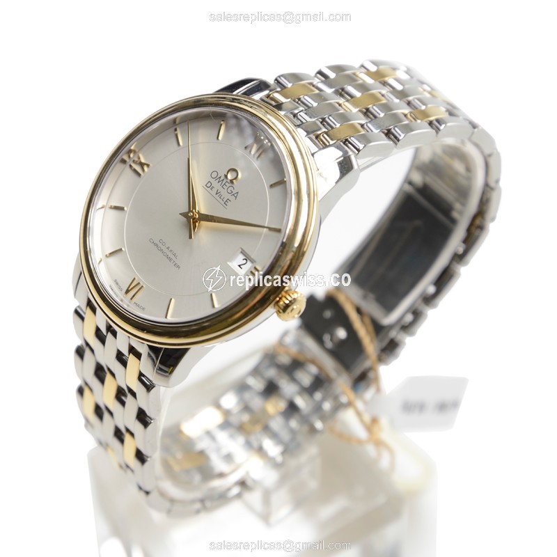Omega De Ville Replica - Automatic 18kt Gold/Steel - Silver Dial - Silver Strap - View 3