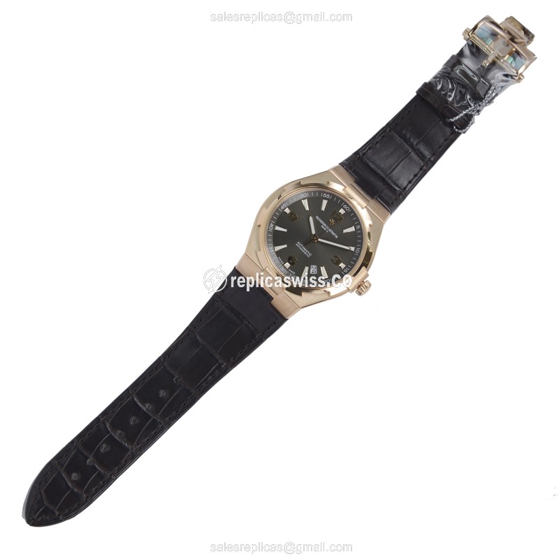 Vacheron Constantin Replica - Overseas Automatic - 18kt Rose Gold - Black Dial - Brown Alligator Strap - View 2
