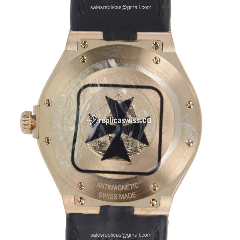 Vacheron Constantin Replica - Overseas Automatic - 18kt Rose Gold - Black Dial - Brown Alligator Strap - View 3