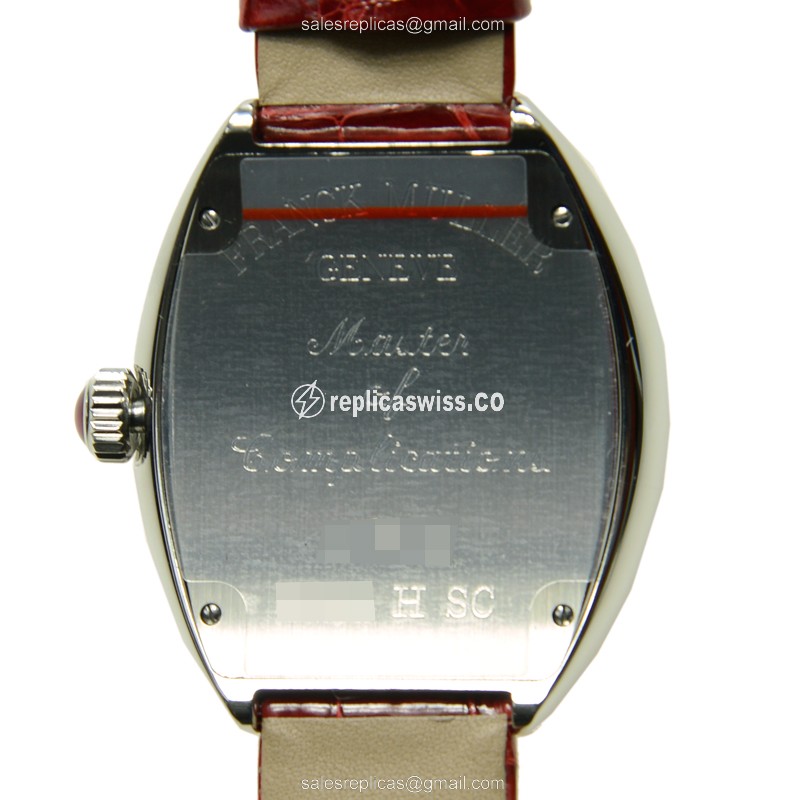 Franck Muller 5000 H SC Master Comp - Automatic - Steel Case - Silver Dial - Red Leather Strap - View 3