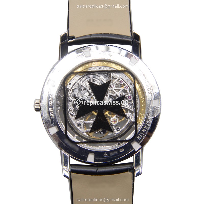 Vacheron Constantin 43578/000g-9393 TRAD. - Auto. - 18kt White Gold - Diamond - Silver Dial - Black Alligator Buckle - View 3